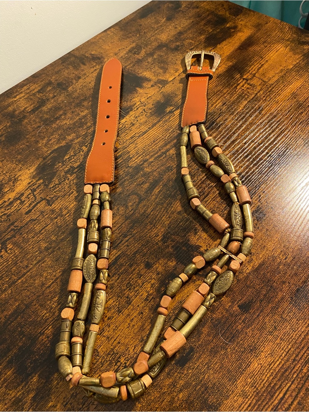 The Limited Tan Leather and Antique-Gold Beaded Multi-Strand Belt